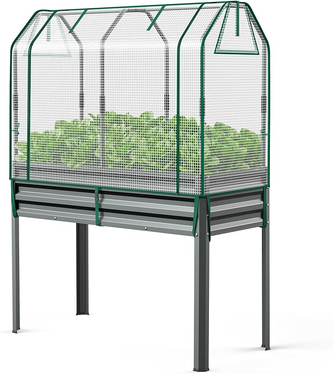 Ohuhu Raised Garden Bed with PE Cover, 48"x22"x59.5" Galvanized Elevated Planter Box with Legs, Large Garden Box Outdoor Planters for Outdoor Plants, Heavy Duty Gardening Bed for Flower Vegetable