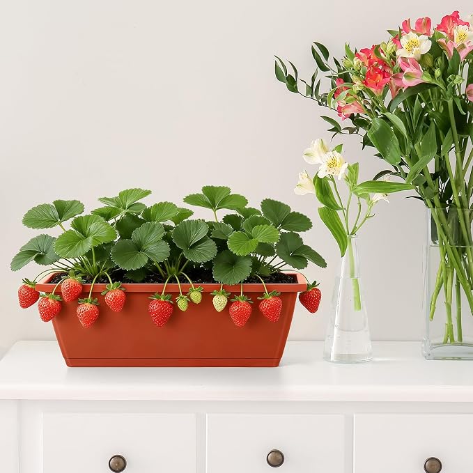 Railing Planter Boxes 17 Inches Rectangular Window Box Planters with Flower Box Brackets 2 Tier Adjustable Balcony Planters for Indoor Outdoor Herb Plants Hanging Porch Fence Rail