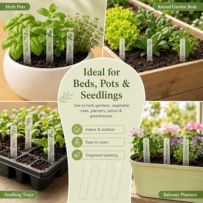 Garneck 72Pcs Acrylic Plant Labels Waterproof Garden Markers DIY Plant Tags Flower Id Stakes for Gardening Identifying Labels