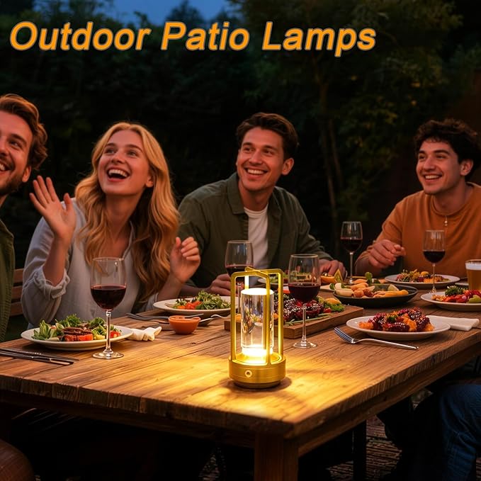 Cordless Table Lamp Rechargeable, Battery Operated Crystal Lamp, Stepless Dimming Touch Control, 3 Color LED Bedside Night Light for Bedroom, Dining Room, Outdoor Camping, Gold (2 Pack)