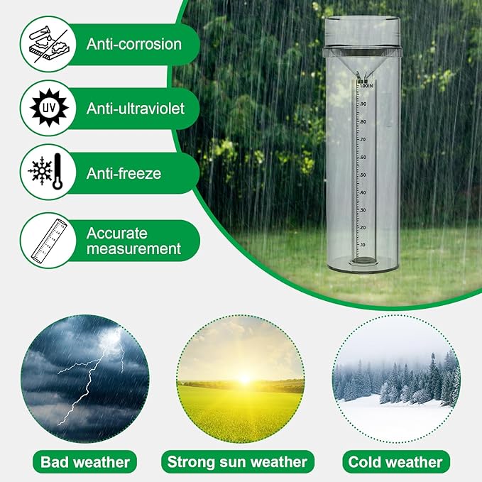 Rain Gauge Outdoor Rain Gauge Accurate to 0.01 Inches with Mounting Bracket All-Weather Rain Gauge Suitable for Farm Garden Courtyard