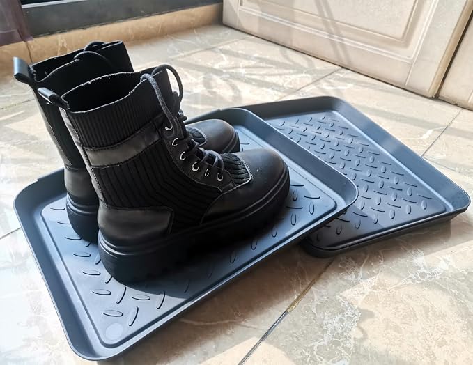 Plastic Boot Tray for Entryway,Boot Mat,Shoe Tray,Shoe Mat for Indoor and Outdoor Use (3pcs Small Size Black (Hard Plastic), 13.3X10.6 inch)