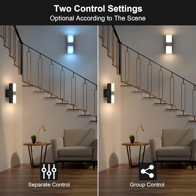 XMCOSY+ Outdoor Wall Lights, 1400LM RGBCW Smart Porch Lights Outdoor with 32 Scene Modes, 350° Adjustable Dual-Head Wall Sconce, IP65 Waterproof, Compatible with Alexa and Google Assistant, 2 Pack