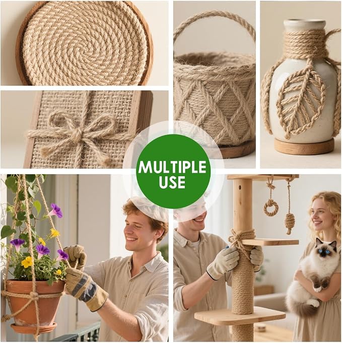 Jute Rope 4MM x 150FT Jute Rope for Crafts Projects Cat Scratcher Scratching Post Tree Gift Wrapping Home Decoration Packing Material Christmas Twine Bulk Heavy-Duty (Brown 4mm* 150ft)