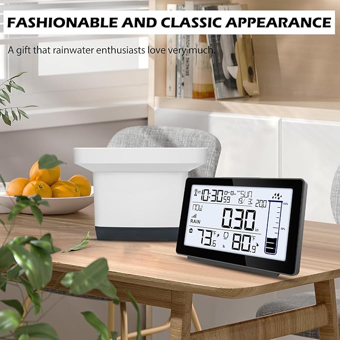 Digital Rain Gauge Outdoor with Thermometer, Self-Emptying Wireless Rain Gauges Outdoors Best Rated, Freeze Proof Automatic Rain Measure Gauge for Yard, High Precision Electronic Rain Collector
