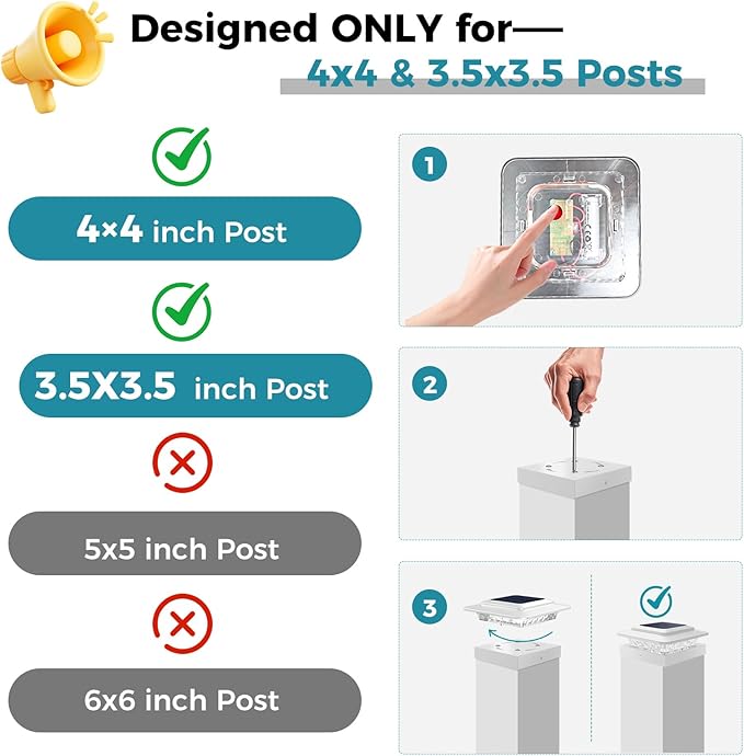 kolpop 4x4 Solar Post Cap Lights Outdoor 12Pack- 3 Color Temperatures&2 Level Brightness, IP65 Waterproof, 16 LED Fence Deck Post Light Solar Powered Only for 4×4/3.5×3.5 Wood/Vinyl Posts(White)