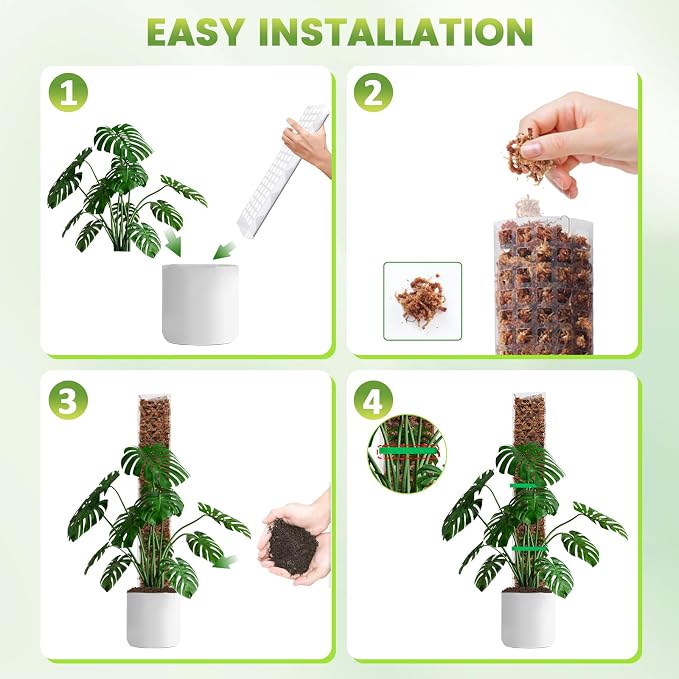 Bluepro 24 Inch 4 Pcs Plastic Moss Pole for Plants Monstera, 4×24'' Plant Poles for Climbing Plants, Plant Support for Indoor Plants Work with Sphagnum Moss