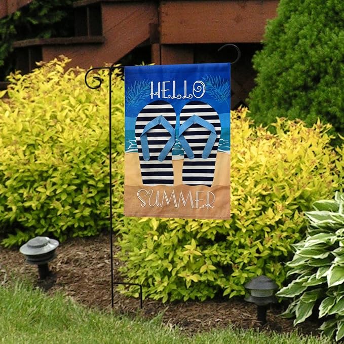 Butterfly Hello Summer Flip Flops Burlap Garden Flag 18" x 12.5" Briarwood Lane