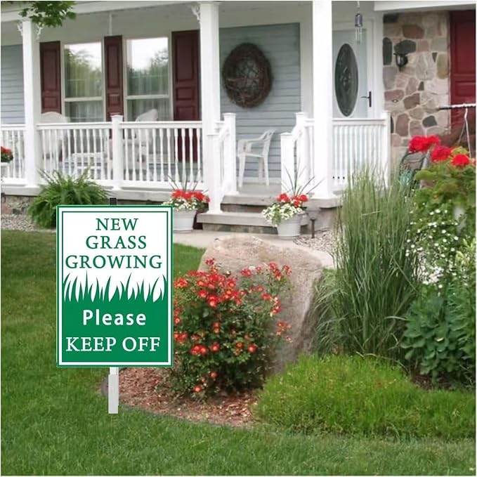 New Grass Growing Please Stay Out Of Yard Sign With Stakes(8 * 12in) Rustproof Reflective Aluminum Keep Off Grass Lawn Sign Stand for Home Garden