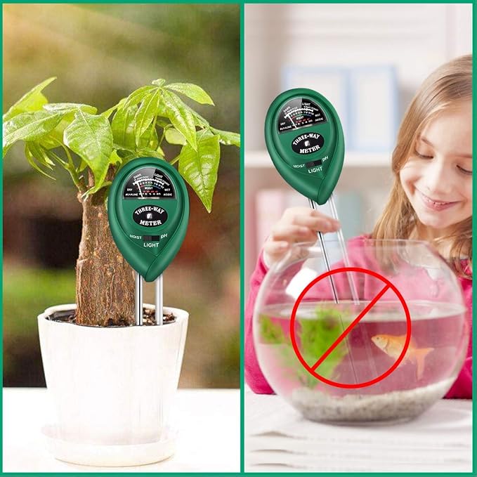 Soil Tester, Soil Moisture/PH/Light Meter Plant Soil Test Kit Indoor Outdoor Use, No Battery Needed Easy to Read Hygrometer Moisture Sensor Water Meter for Potted Plants Trees Lawn Farm Garden