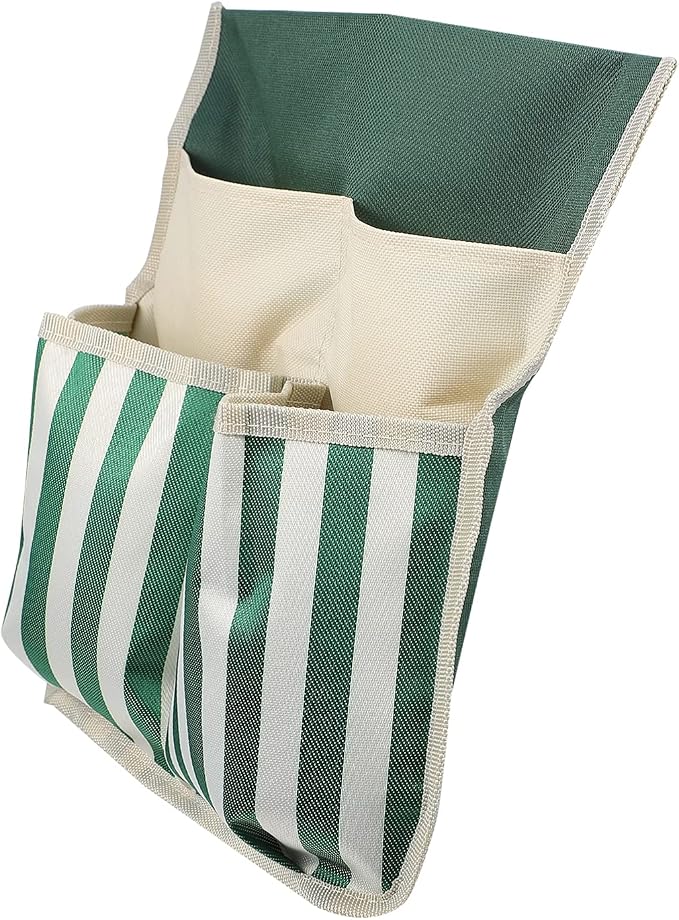 DOITOOL Garden Kneeler Tool Bag Foldable Portable Oxford Cloth Gardening Tool Storage Organizer, Multi- Pockets Gardening Hand Tool Pouch (White and Green Striped)