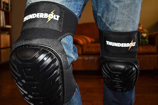 Thunderbolt Knee Pads for Men Construction Knee Pads for Work for Men and Women with Double Gel for Gardening Flooring Roofing Heavy Duty with Extra Thick Foam and Strong Adjustable Non-Slip Straps-Black