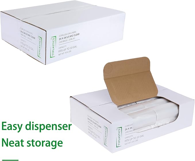TYPLASTICS Trash Can Liners - Wholesale 1000 Count 7-10 Gallon Trash Bags on Perforated Roll Small Garbage Bags for Light Office Trash Bathrooms Hotels Recycling Commerical and Industrial 24" x 24"