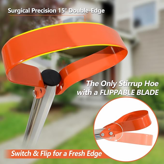 63-Inch Weed Remover Tool - Hoe for Weeds with 15° Sharp Spring Steel Blade & Anti-Loosening Nut, Adjustable Long Handle Weeder for Flower Beds, Yard, and Farm Weeding