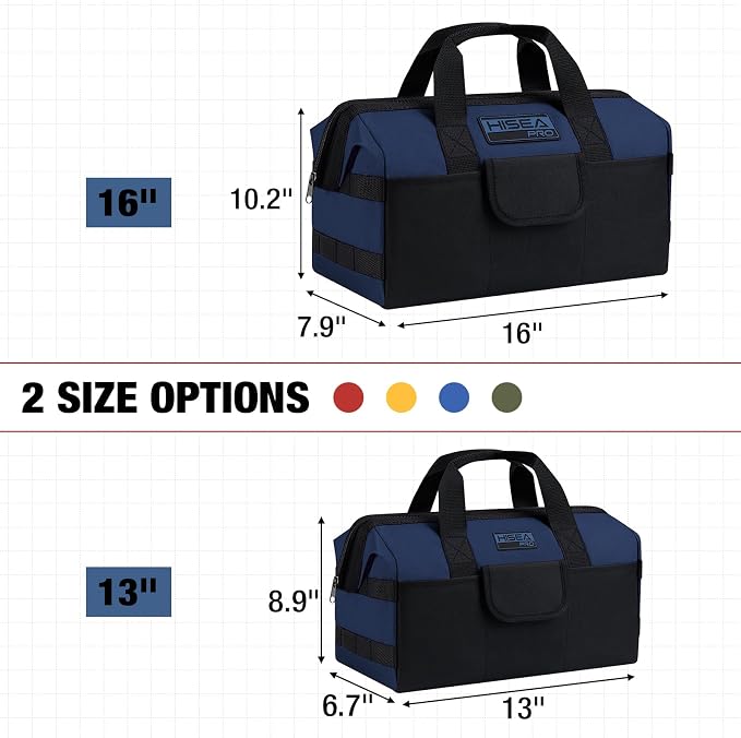 HISEA 3 Pack Heavy Duty Tool Bag with Storage Pockets, 16-Inch Tools Organizer Tote with Wide Base, Waterproof Durable Tool Bags with Zipper for Electrician, Tradesman (Blue)