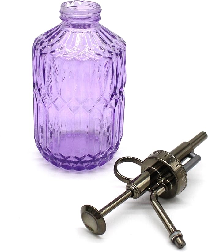 Glass Plant Mister Spray Bottle, 400ML Vintage Plant Spritzer with Top Pump Watering Can for Indoor Outdoor House Plants, Flowers (Purple)