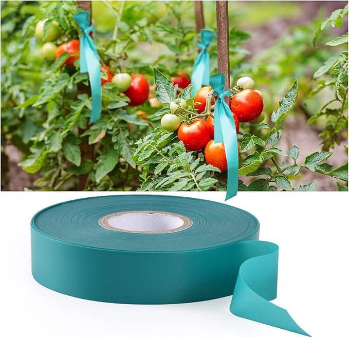 TELENT OUTDOORS Stretch Tie Tape, 1” Wide 200FT Reusable Garden Plant Ties Green Tapes for Plants, Thick Garden Vinyl Stake Ribbon for Branches Flowers Tomatoes Indoor Outdoor Greenhouse