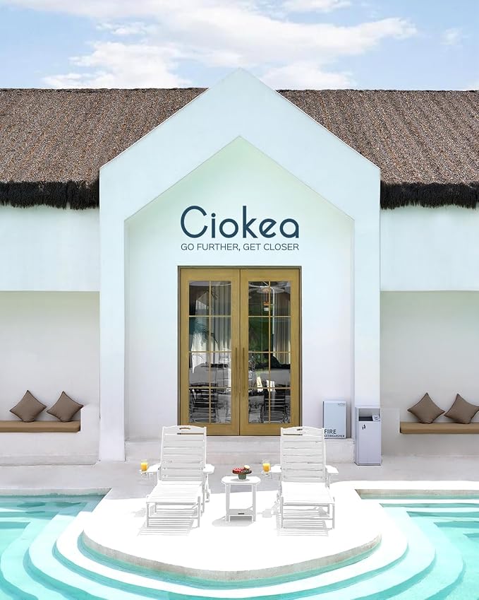 Ciokea Outdoor Chaise Lounge Chair Set of 2, Patio Lounge Chairs for Outside, HDPE Lounge Chairs with Wheels & Cup Holder, Poly Lounge Chair with 5 Position for Poolside, Deck, White