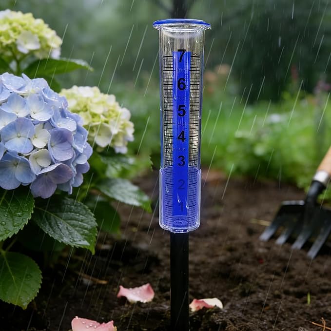 Rain Gauge, 3-Segment Outdoor Freeze-Proof Rain Gauge, Large Capacity (7) Upgraded Digital Rain Gauge Best Rated for Garden, Deck, Lawn, Patio, Farm Large Display Blue Scale