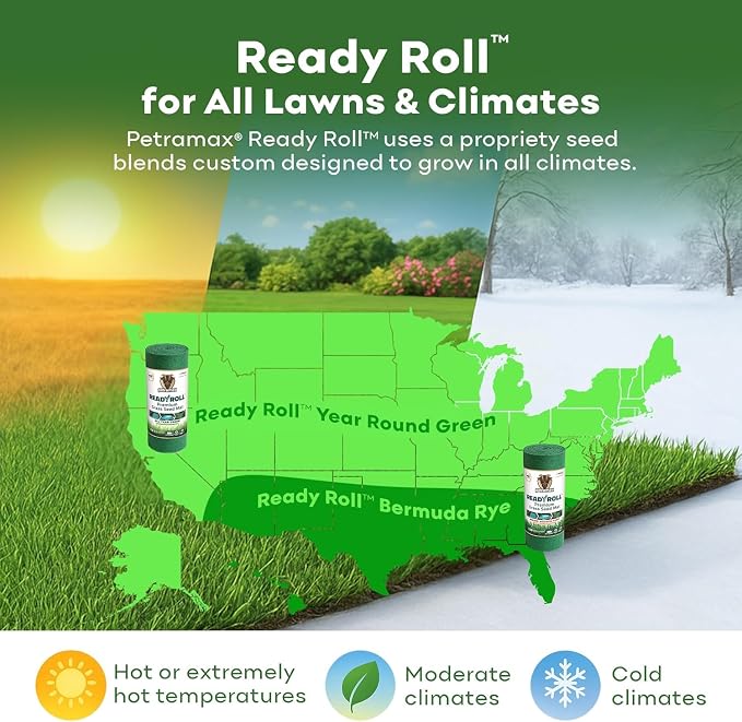 PetraMax Bermuda Grass Seed Rolls for Southern Lawns - Biodegradable Roll Out Grass Seed Mat - Also Perennial Rye & Tall Fescue Blend - Full Sun - Erosion Control - Patch Lawn Repair (216 Sq Ft)
