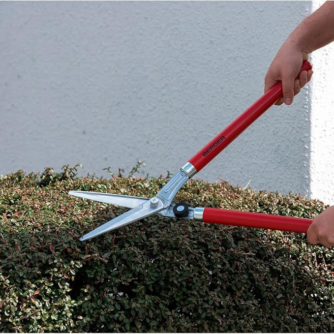 BERGER Hedge Shears – Professional 23.6" Garden Clippers with Chromium-Plated Blades, Sap Groove for Clean Cuts, Adjustable Blade Tension, Beechwood Handles – 2520