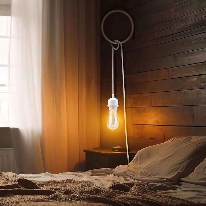 3Pack Plug in Hanging Light Kit, E26/E27 Vintage Hanging Lights with Plug in Cord, Retro Pendant Light Kit, 12FT Cord with On/Off Switch, Pendant Light Cord for Hanging Light(White)