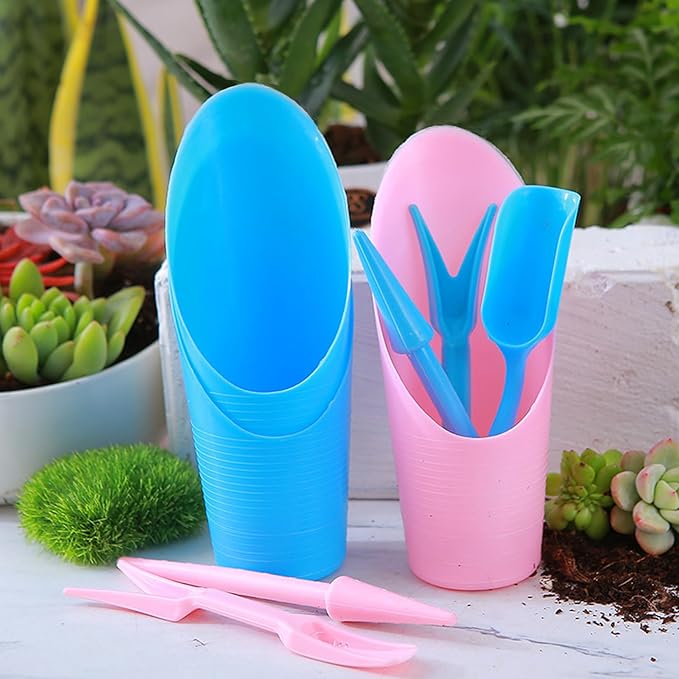 Soil Scoop for Indoor Plants - Plastic Mini Garden Plant Care Shovel Hand Tools Transplanting Succulent Cultivation Digging Scoops Kits, Pink