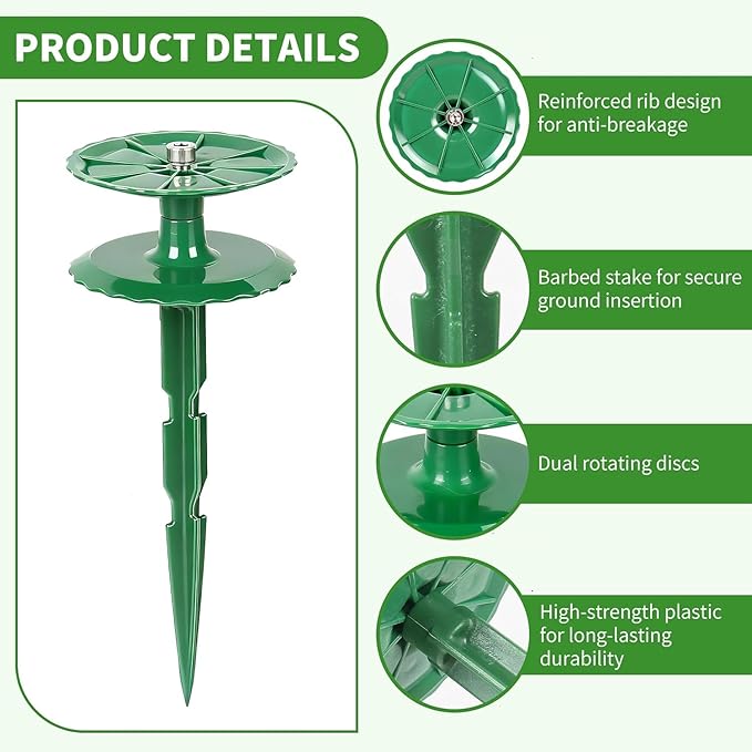 8 Pack 10 Inch Garden Hose Guide Stakes, Upgraded Reinforced Disc, Rotatable Double-Disk Sun Protection Heavy-Duty Plastic Stake, Hose Guard for Yard, Lawn & Flower Bed Landscaping(Green 8Pcs)