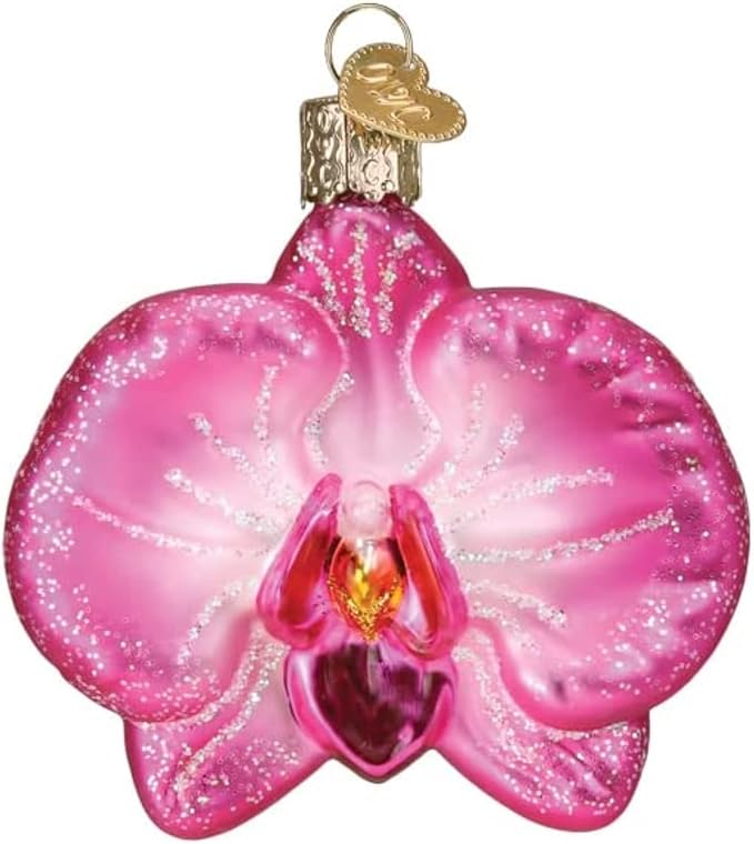 Old World Christmas Orchid Glass Blown Ornament for Christmas Tree, Handcrafted Holiday Decoration, Garden Collection
