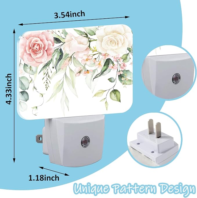 Night Light Vivid Flowers Plug-in Wall LED Night Lamp with Dusk-to-Dawn Smart Sensor Lamp for Adult Bedroom Living Room Hallway Kitchen