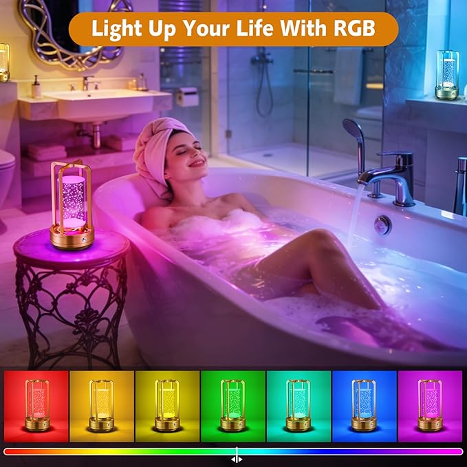 Portable Table Lamp for Outdoor Indoor: Cordless Rechargeable Desk Lamp with 10 Colors - Shower Lamp with Stepless Dimmable - Metal Battery Operated Lantern Light for Bedroom/Bar/Coffee Shop/Camping