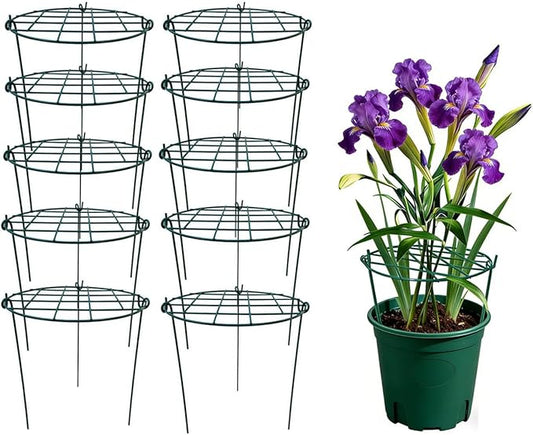 10 Pack 20 x 30 inch Poeny Cage Grow Through Grid Plant Brace Flower Support Rings,Round Metal Plant Stakes Rings, Strong Large Garden Supports for Flowers, Peonies, Rose, Lily