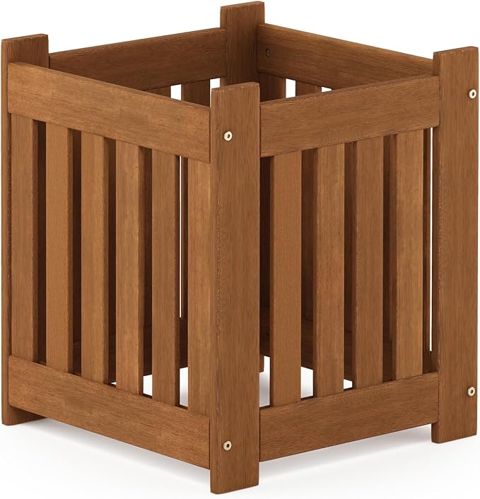 Furinno TIOMAN Planter Box, Hardwood Flower Box, Cube Garden Box, in Teak Oil, Outdoor Indoor, Garden, Patio, Balcony, Light Wood
