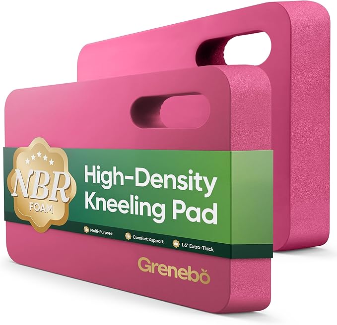Grenebo High-Density NBR Foam Garden Kneeling Pad, 1.6" Extra Thick Gardening Pads for Kneeling, Ultra Soft Kneeling Pads for Gardening, Work, Exercise, Yoga, 17.3×11×1.6 in (2, Pink)