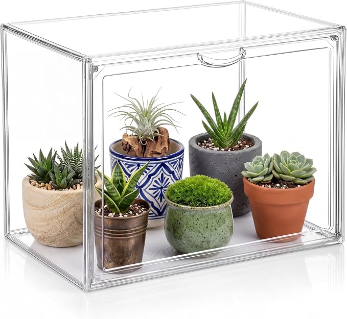 Novabright Mini Greenhouse Indoor, Clear Portable Tabletop Green House with Magnetic Door for Seed Starting, Plant Grow Warmer and Home Gardening Display(15.6 x 11.8 x 9.8 Inch)