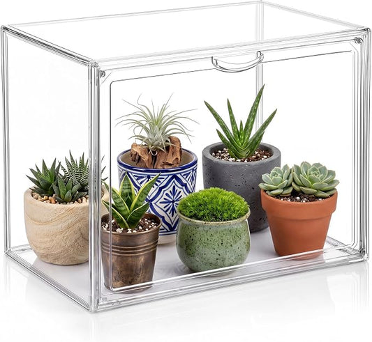 Novabright Mini Greenhouse Indoor, Clear Portable Tabletop Green House with Magnetic Door for Seed Starting, Plant Grow Warmer and Home Gardening Display(15.6 x 11.8 x 9.8 Inch)