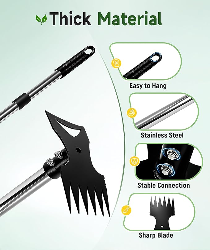71in Weed Puller Tool with Long Handle, 2 in 1 Heavy Duty Garden Hoe and Hand Weed Rake, Adjustable Manual Weeders for Uprooting with Gloves for Gardens, Lawns, Yards
