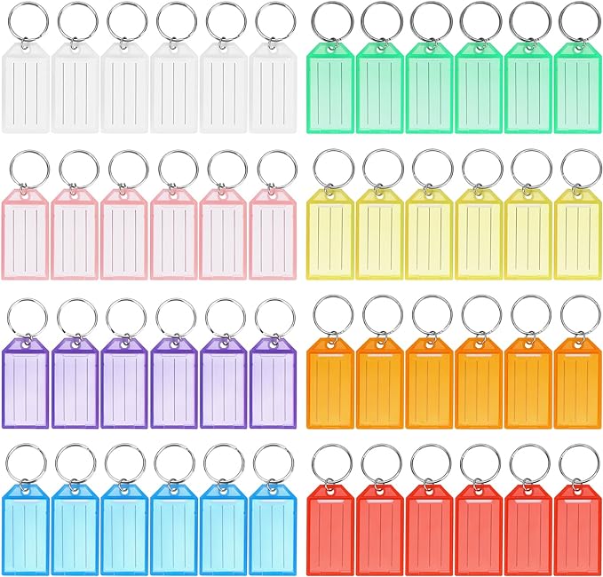 Cuttte 48 Pack Plastic Key Tags, Key Labels with Ring and Label Window, 8 Colors