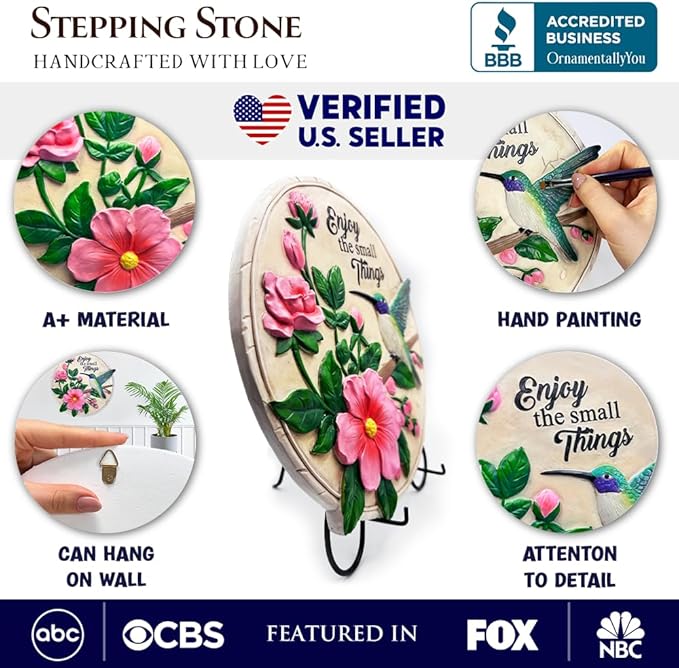 OrnamentallyYou Elegant Resin Stepping Stone, Outdoor Garden Pathway Decoration (Enjoy The Small Things Hummingbird Stepping Stone, 9.5" Decorative Garden Appreciation Gift)