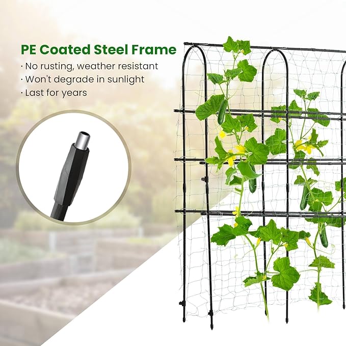 OTOSUNNY 72" Garden Arch Trellis for Climbing Plants, Cucumber Trellis Arch for Vegetables Tomatoes Cucumbers Peas Beans and Squash, Tall Outdoor Metal Trellis for Raised Garden Bed, Black