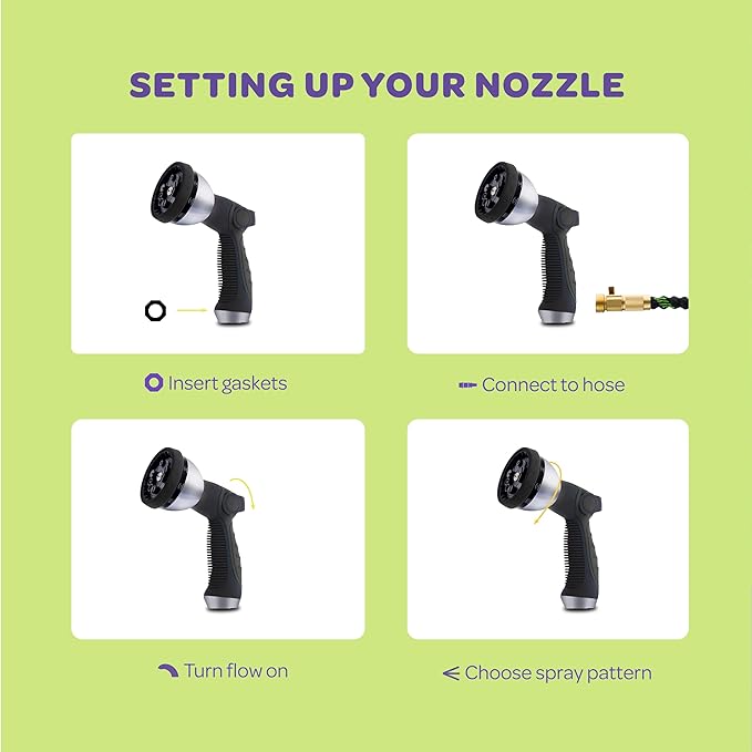 Hose Nozzle [Black] Heavy Duty Hose Sprayer With 10 Adjustable Watering Patterns. Thumb Control Design, Comfortable Ergonomic Grip, Garden Hose Nozzle for Watering Plants & Lawns/Fun showers/Cleaning