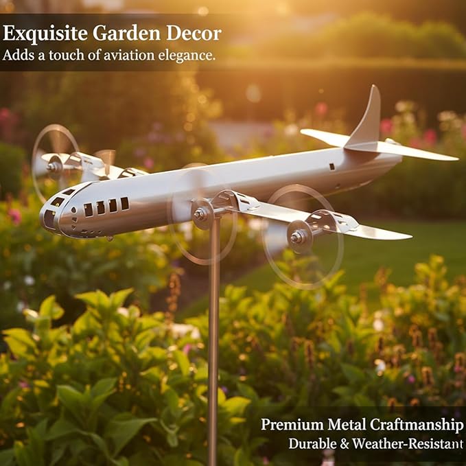 Metal Plane Garden Stake Decor, Unique Plane Garden Stake. Sturdy Metal Lawn & Patio Decor, Compact Housewarming Gift Art