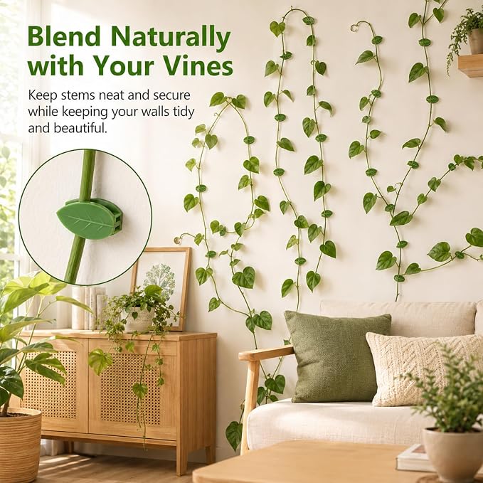 RAINFLOW 90 Pcs Plant Wall Clips - Plant Climbing Wall Fixture Clips with 108 Adhesive Sticker, Fixer Invisible Vines Fixing Clip for Pothos Vine Climber Support, Indoor Outdoor Decoration