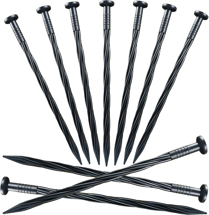 80 Pcs 8 Inch Plastic Edging Nails, Spiral Landscape Fabric Edging Anchoring Stakes Nylon Landscaping Anchoring Spikes Garden Lawn Yard Spikes for Weed Barrier, Paver Edging, Artificial
