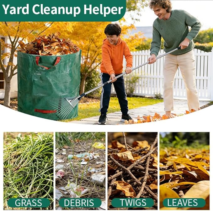 3 Pack 80-Gallon Yard Waste Bags with Gardening Gloves, Heavy Duty Reusable Lawn Leaf Bags with Reinforced Handles, Collapsible Garden Bags for Leaves, Debris and Outdoor Clean Up