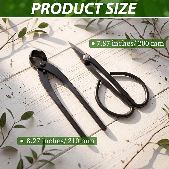 2 Pack Garden Scissors 7.9 Inches (200mm) Stainless Steel Bonsai Pruning Shears 8.2 Inches (210mm) with Comfy Grip Handle Trimming Scissors for Bonsai, Herbs, Flowers, Home