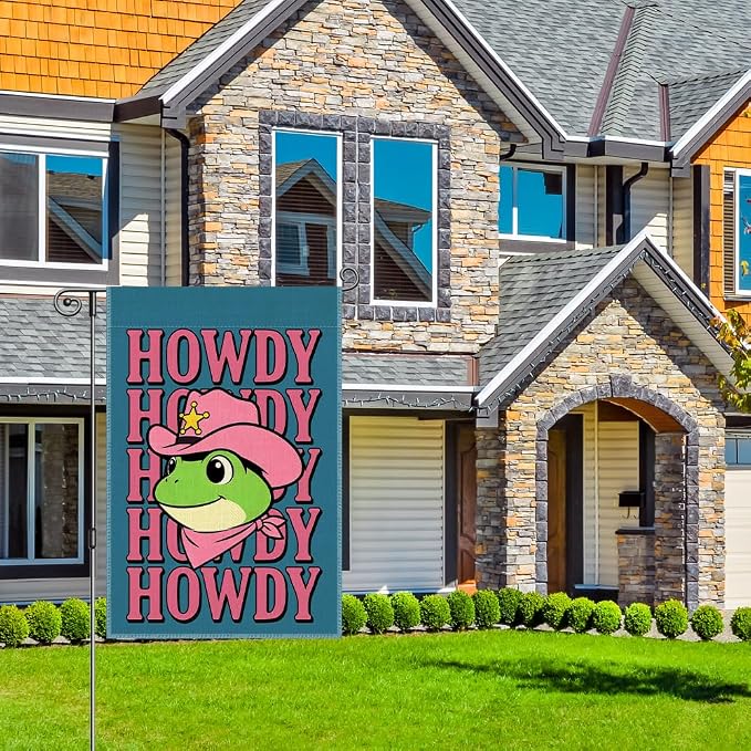 Perfectinsoy Howdy Funny Garden Flag, Inclusion Equality Human Rights Yard Banner, Cute Frog Flags, Welcome Yard Home Farmhouse Patio Lawn Western Outdoor Decor, Housewarming Flag Gifts
