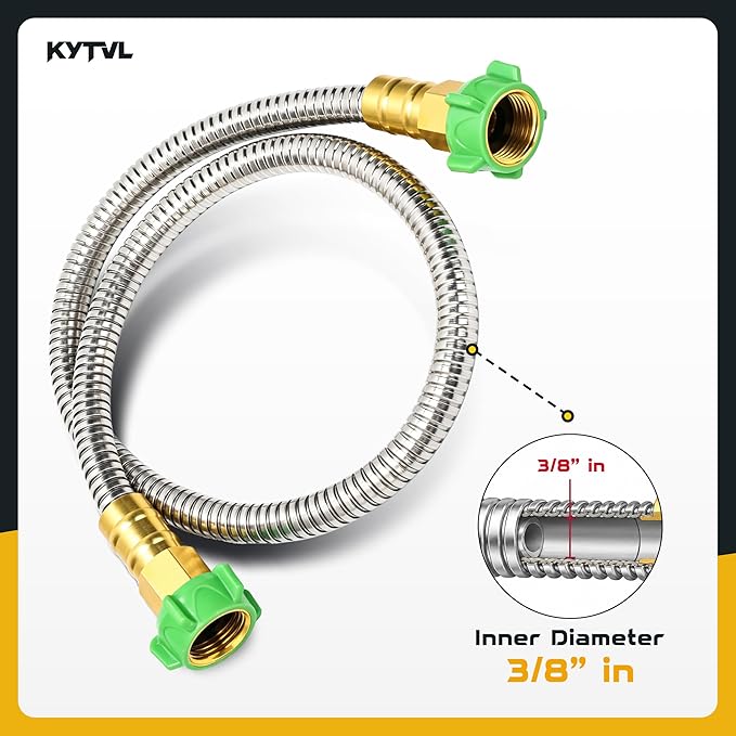 10FT Short Garden Hose Female to Female – Stainless Steel Leader Hose for Hose Reel, Kink-Free Flexible Metal Water Hose, Leakproof Durable Designy for Outdoor Garden, Pet Washing, Car