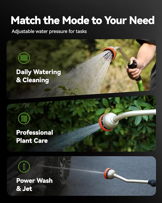 RAINPOINT Watering Wand, 16 Inch Metal Garden Hose Wand with 9 Spray Patterns, Long Hose Sprayer Nozzle For Hanging Baskets, Shrubs,Lawn (Orange)