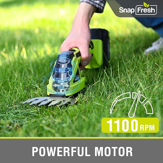 SnapFresh 20V Cordless Hedge Trimmer, 2-in-1 Electric Shrub Trimmer, 8.67" Hedge Blade & 4.72" Grass Shears, 2.0Ah Battery & Fast Charger Included, Handheld Bush Trimmer for Garden, Lawn & Yard